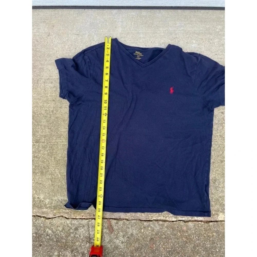 Polo Ralph Lauren T-Shirt Men's L Navy Red Short Sleeve V Neck Pony Cotton Vtg